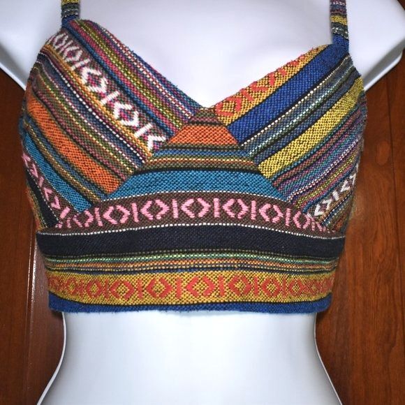 Forever 21 Patchwork Crop Top Size Small Multicolor Adjustable Straps Boho - Picture 4 of 15